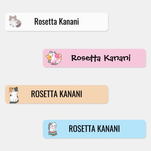 Kitty Cat Theme Kids Waterproof Name Label 