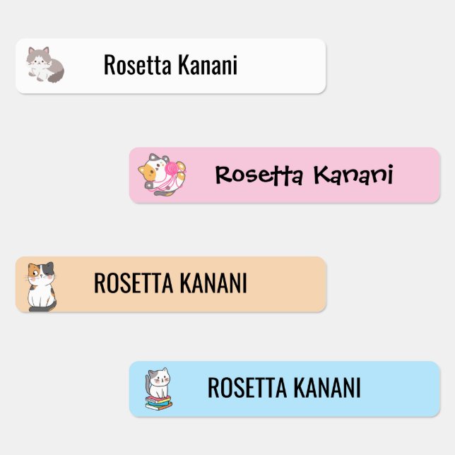 Kitty Cat Theme Kids Waterproof Name Label  (Group)