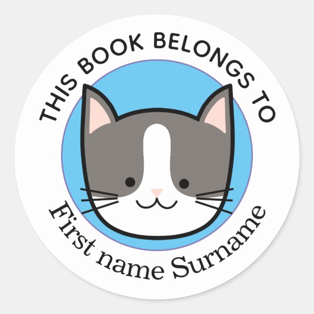 Kitty Cat This Book Belongs To Personalized Classic Round Sticker (Front)