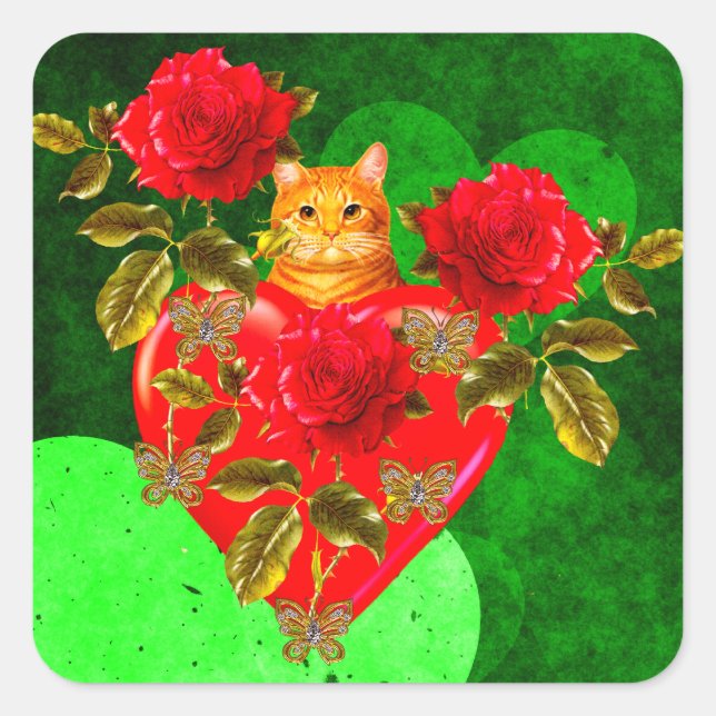Kitty Cat Valentine Square Sticker (Front)