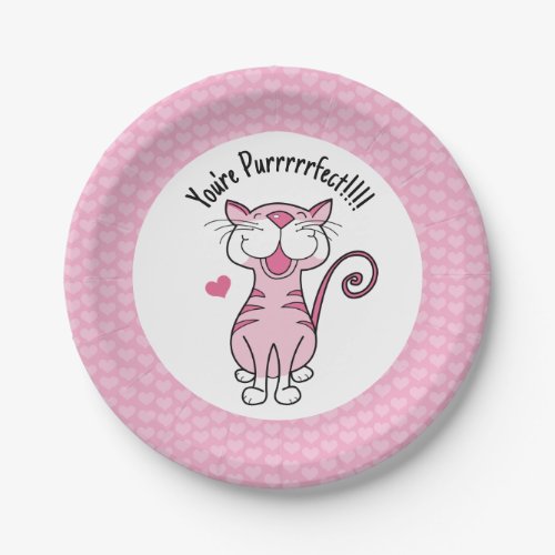 Kitty Cat Valentines Day Hearts Cute Purrfect Paper Plates