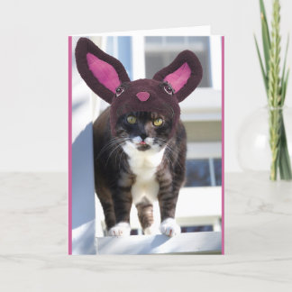 Kitty Cat Wearing Bunny Ears Holiday Card