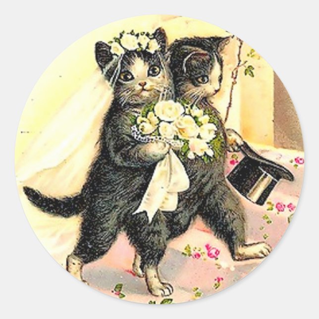 Kitty Cat Wedding Classic Round Sticker (Front)