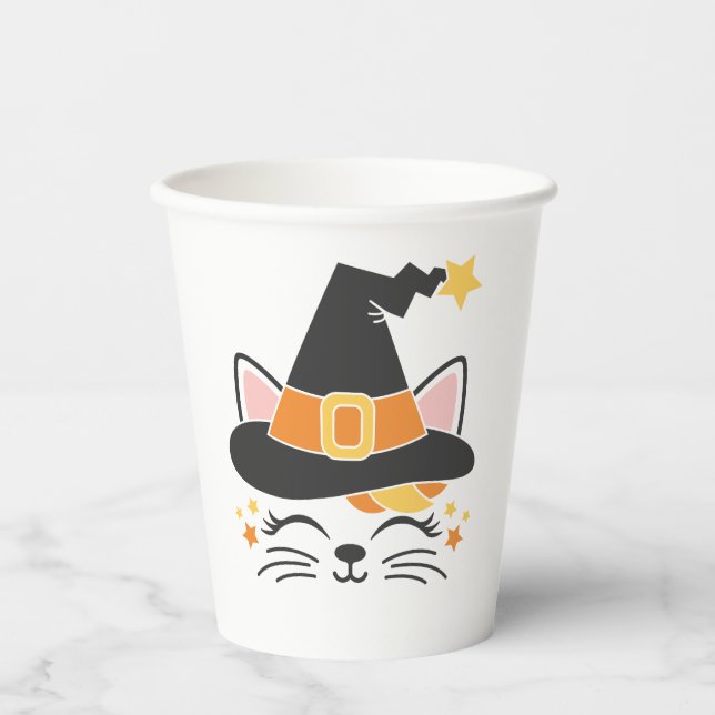 Kitty Cat Witch Halloween Paper Cups (Front)