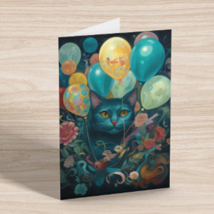 Kitty Cat with Birthday Balloons Card