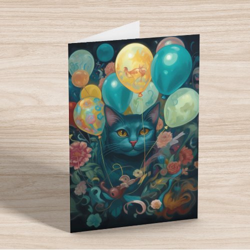 Kitty Cat with Birthday Balloons  Card