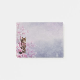 Kitty Cat with Bow Pink Magnolias Vintage Image Post-it Notes