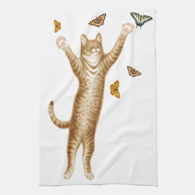 Kitty Cat with Butterflies Kitchen Towel (Vertical)