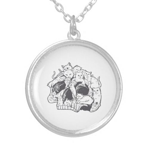 Kitty Cat With Gun_Birthday and Halloween Cat Cost Silver Plated Necklace