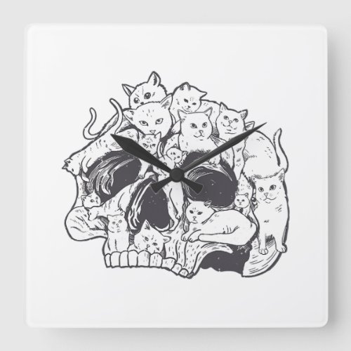 Kitty Cat With Gun_Birthday and Halloween Cat Cost Square Wall Clock