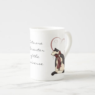 Kitty Cat with Hearts Picture Bone China Mug