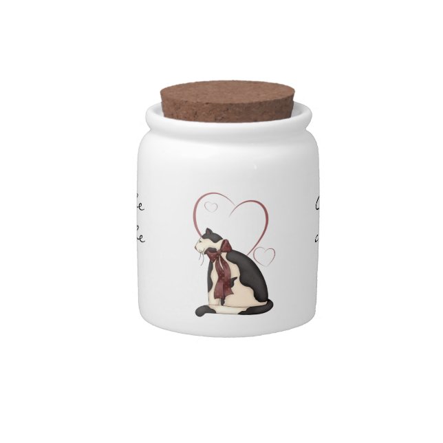 Kitty Cat with Hearts Picture Candy Jar (Front)