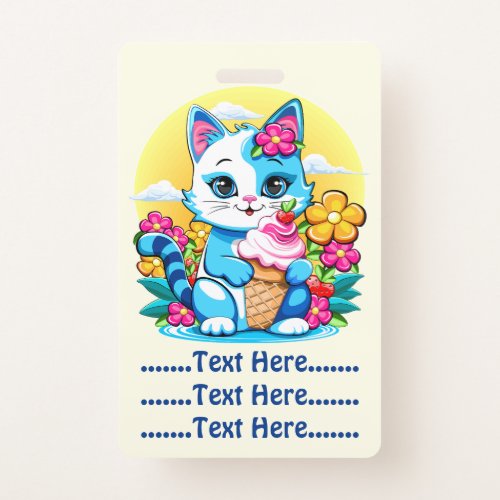Kitty Cat with ice cream Summer Kawaii Character  Badge