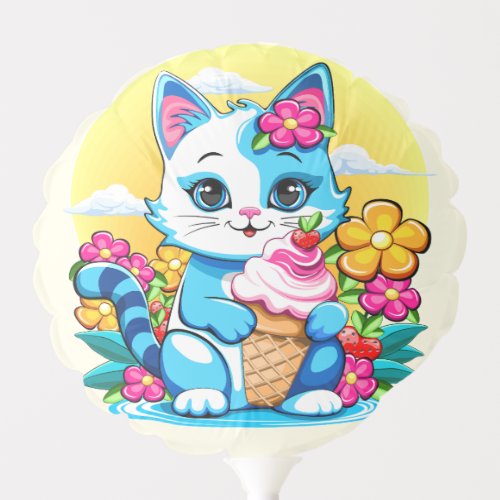 Kitty Cat with ice cream Summer Kawaii Character  Balloon