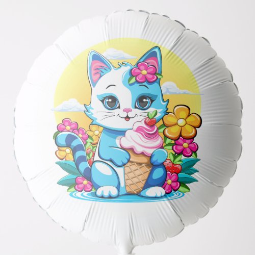 Kitty Cat with ice cream Summer Kawaii Character  Balloon