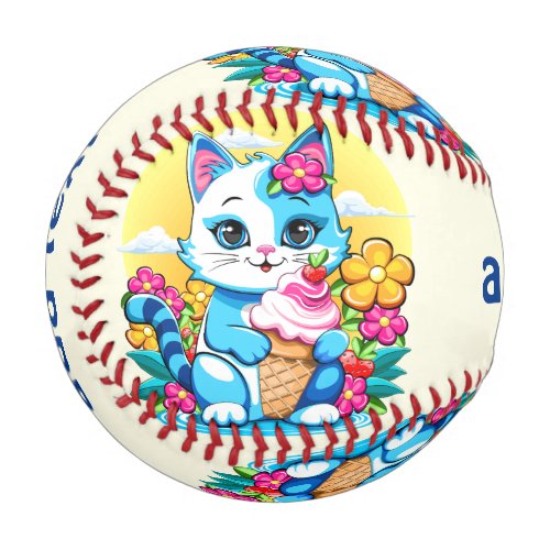 Kitty Cat with ice cream Summer Kawaii Character  Baseball