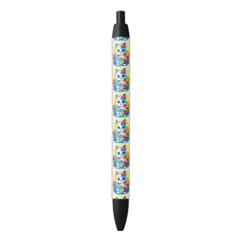 Kitty Cat with ice cream Summer Kawaii Character  Black Ink Pen