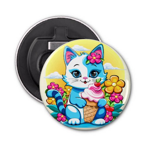 Kitty Cat with ice cream Summer Kawaii Character  Bottle Opener