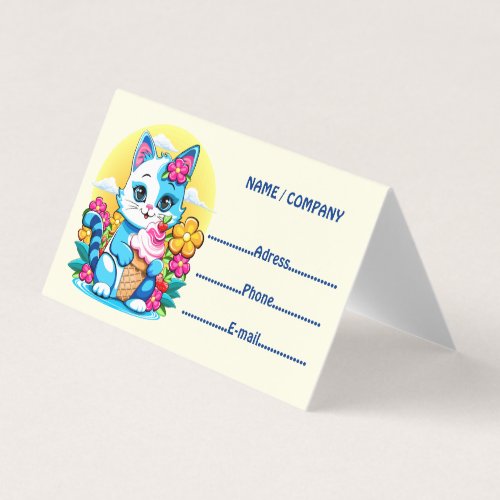 Kitty Cat with ice cream Summer Kawaii Character  Business Card