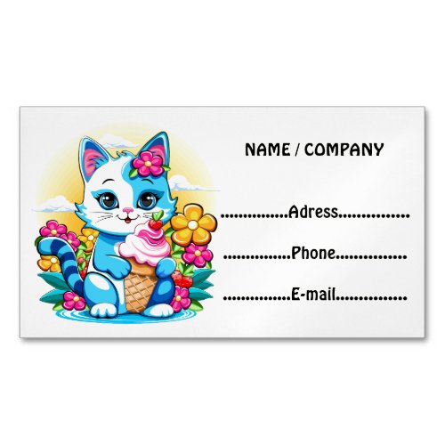 Kitty Cat with ice cream Summer Kawaii Character  Business Card Magnet