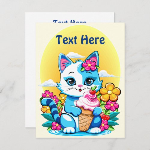 Kitty Cat with ice cream Summer Kawaii Character  Card