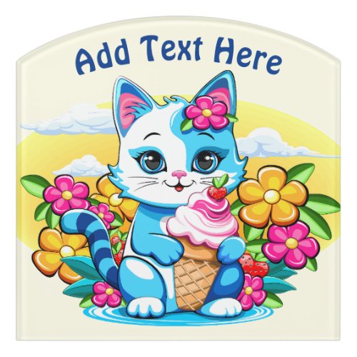 Kitty Cat with ice cream Summer Kawaii Character  Door Sign