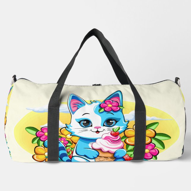 Kitty Cat with ice cream Summer Kawaii Character  Duffle Bag (Front)