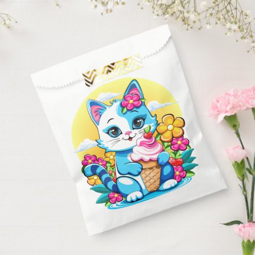 Kitty Cat with ice cream Summer Kawaii Character  Favor Bag