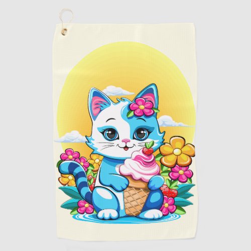 Kitty Cat with ice cream Summer Kawaii Character  Golf Towel