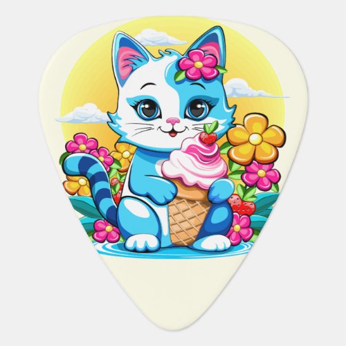 Kitty Cat with ice cream Summer Kawaii Character  Guitar Pick