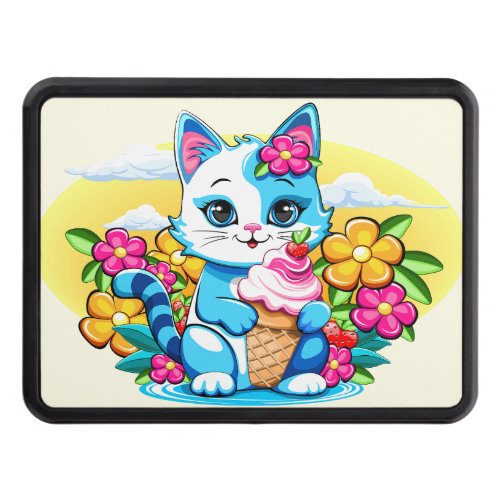 Kitty Cat with ice cream Summer Kawaii Character  Hitch Cover