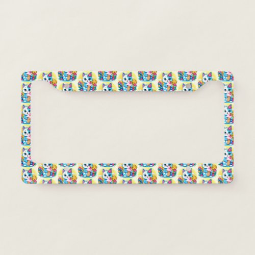 Kitty Cat with ice cream Summer Kawaii Character  License Plate Frame