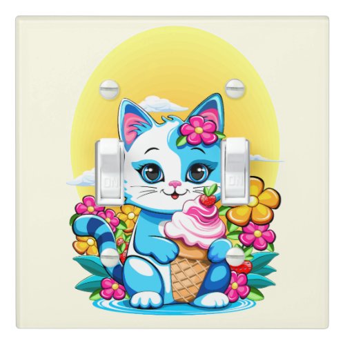 Kitty Cat with ice cream Summer Kawaii Character  Light Switch Cover
