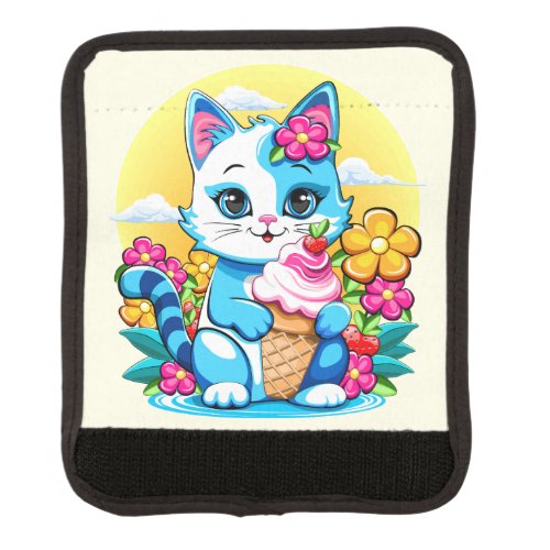 Kitty Cat with ice cream Summer Kawaii Character  Luggage Handle Wrap