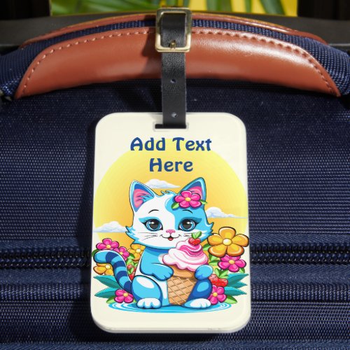 Kitty Cat with ice cream Summer Kawaii Character  Luggage Tag