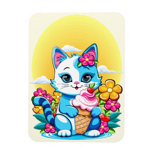 Kitty Cat with ice cream Summer Kawaii Character  Magnet