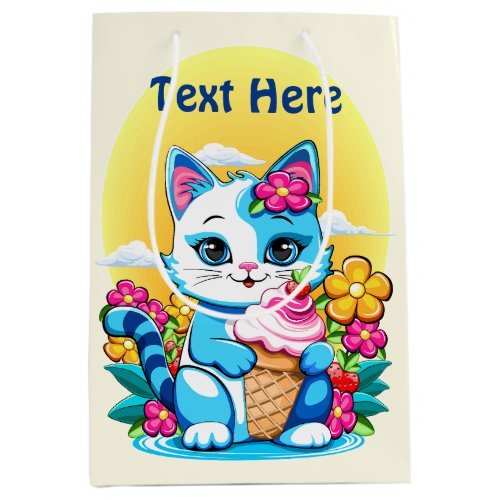 Kitty Cat with ice cream Summer Kawaii Character  Medium Gift Bag
