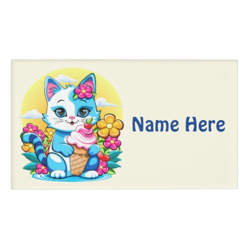 Kitty Cat with ice cream Summer Kawaii Character  Name Tag