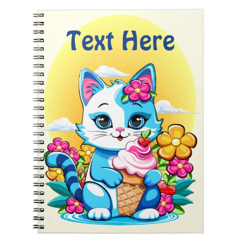 Kitty Cat with ice cream Summer Kawaii Character  Notebook