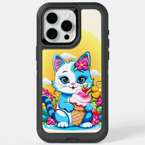 Kitty Cat with ice cream Summer Kawaii Character  iPhone 15 Pro Max Case