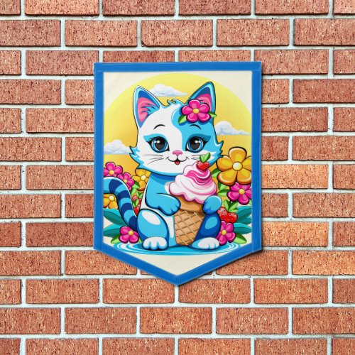 Kitty Cat with ice cream Summer Kawaii Character  Pennant