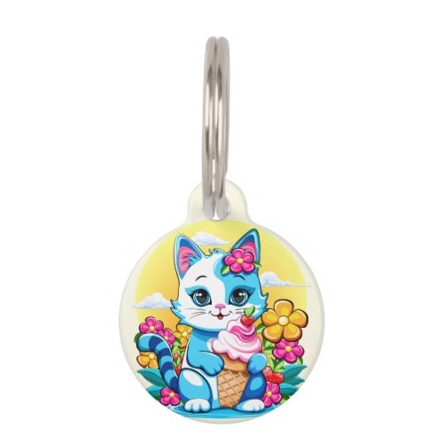 Kitty Cat with ice cream Summer Kawaii Character  Pet ID Tag