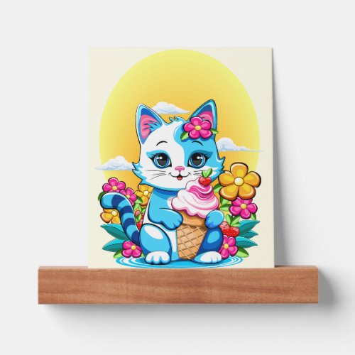 Kitty Cat with ice cream Summer Kawaii Character  Picture Ledge