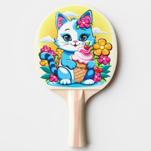 Kitty Cat with ice cream Summer Kawaii Character  Ping Pong Paddle