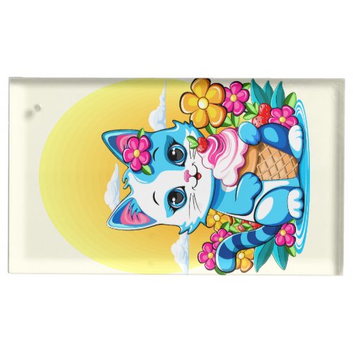 Kitty Cat with ice cream Summer Kawaii Character  Place Card Holder