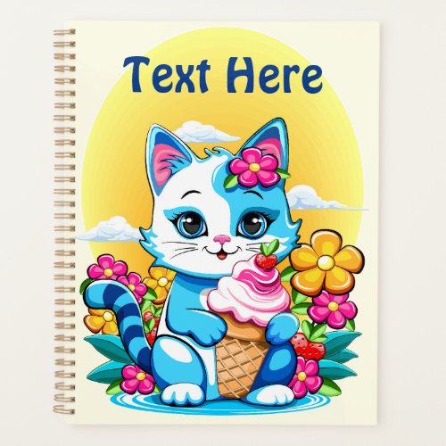 Kitty Cat with ice cream Summer Kawaii Character  Planner