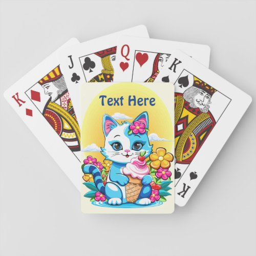 Kitty Cat with ice cream Summer Kawaii Character  Poker Cards