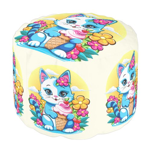 Kitty Cat with ice cream Summer Kawaii Character  Pouf