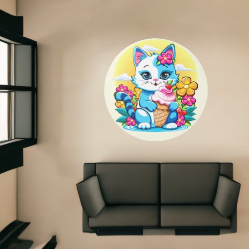Kitty Cat with ice cream Summer Kawaii Character  Rug