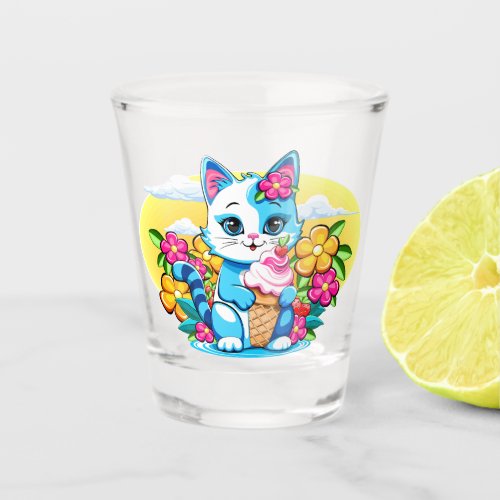 Kitty Cat with ice cream Summer Kawaii Character  Shot Glass